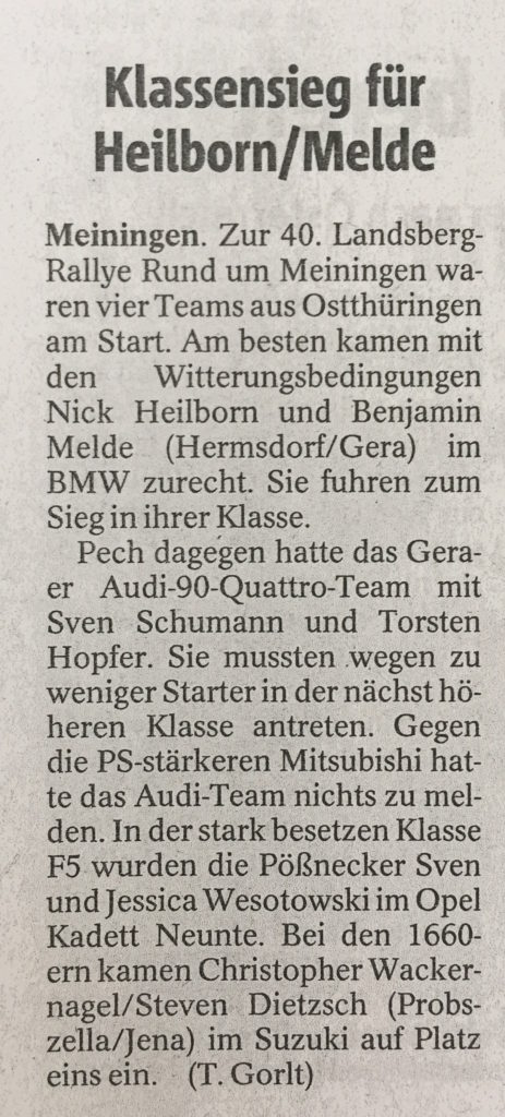 Tagespresse vom 20.07.2017 zum Ergebnis der Landsberg-Rallye
